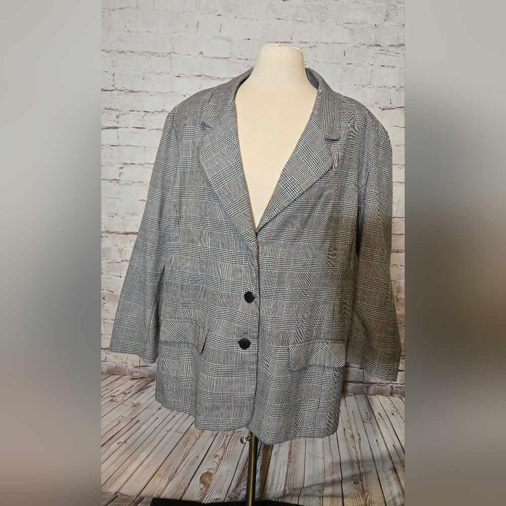 Maggie McNaughton Womens Blazer Sz 24W Jacket Houndstooth Vtg